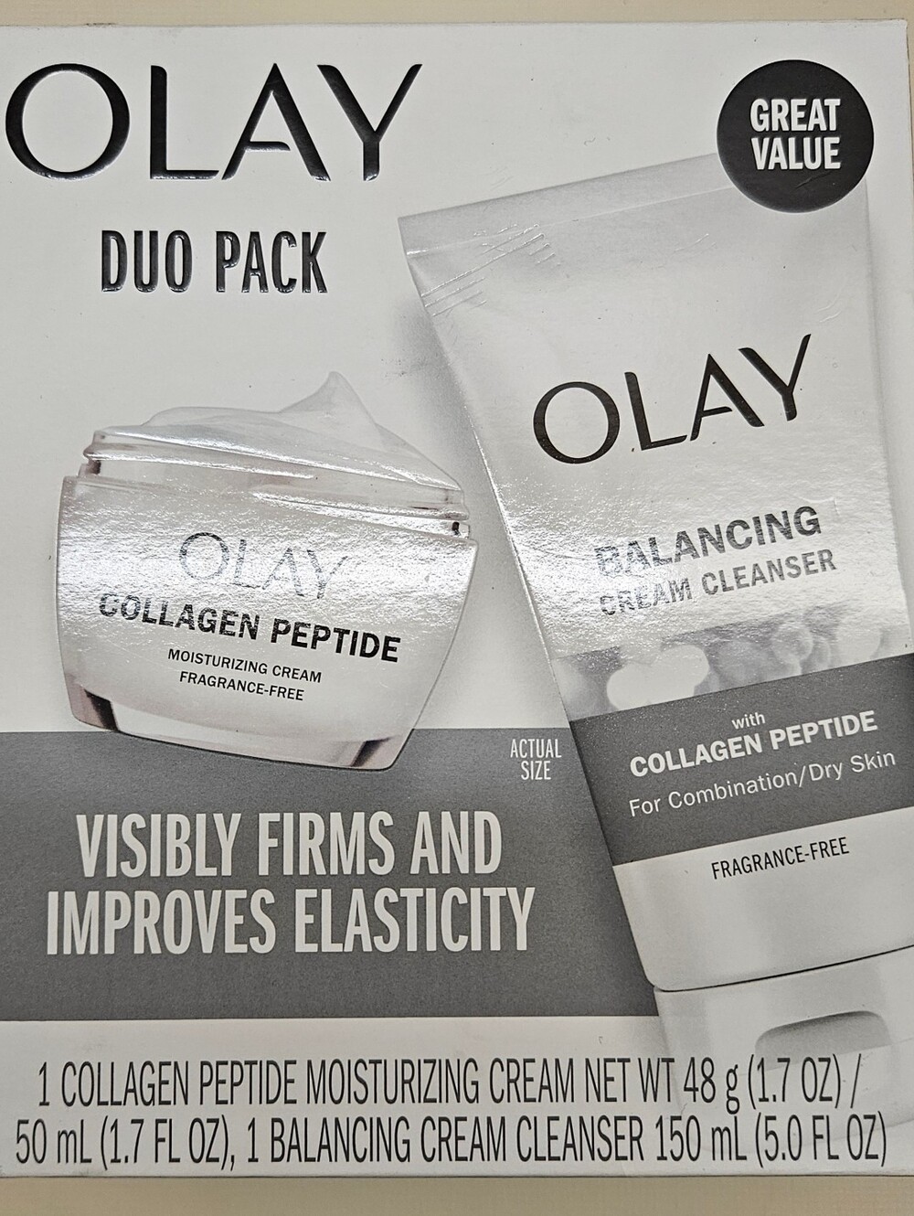 Olay Collagen Peptide Moisturizing Cream & Balancing Cleanser Duo Pack New